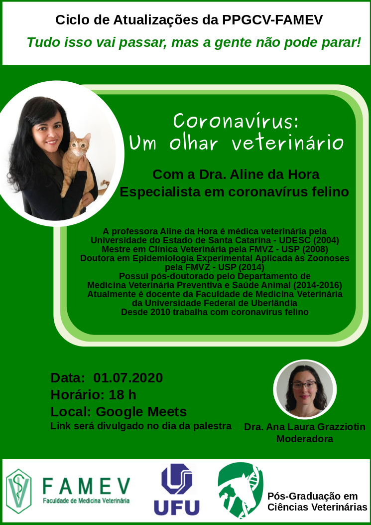 Palestra sobre coronavirus em animais domésticos será tema do ciclo de atualizações